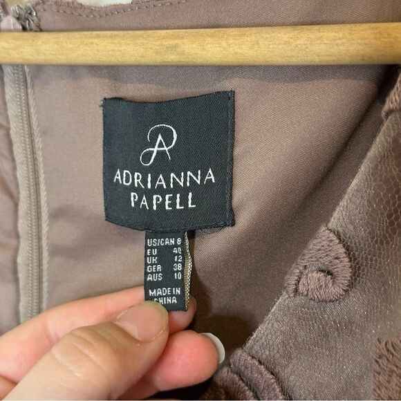 Adrianna Papell Mocha Brown Floral Lace Soutache Dress Sz 6 - Picture 8 of 9